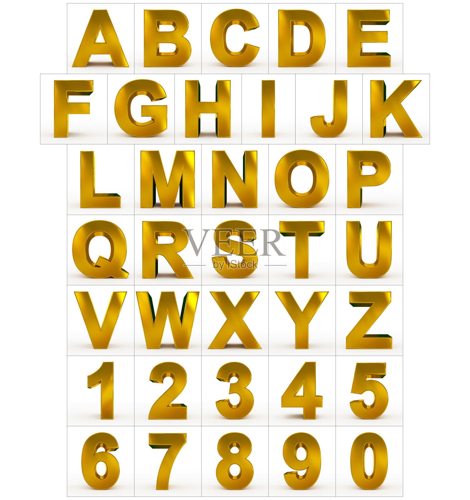 字母和数字3d金色孤立在白色照片摄影图片
