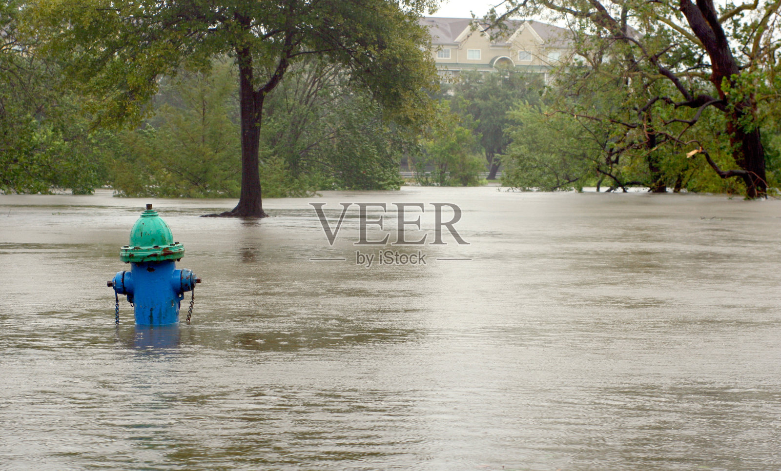 《消防栓与街上的洪水》照片摄影图片