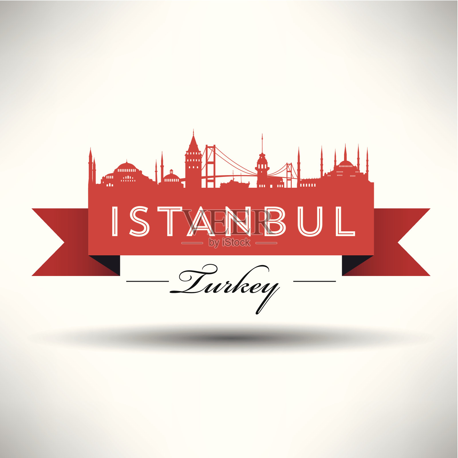 伊斯坦布尔市的红丝带横幅插画图片素材