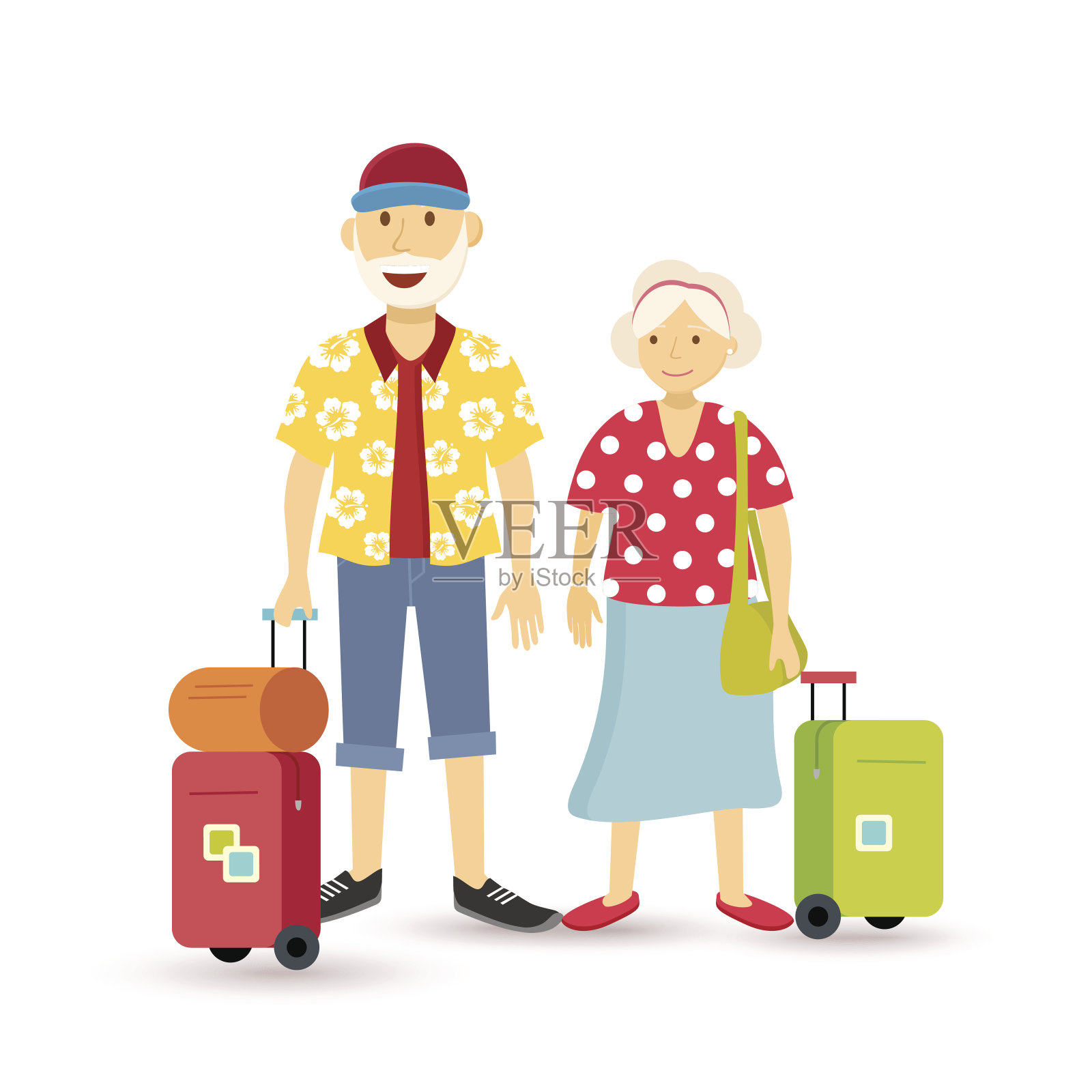老两口暑假去爷爷奶奶家旅游插画图片素材