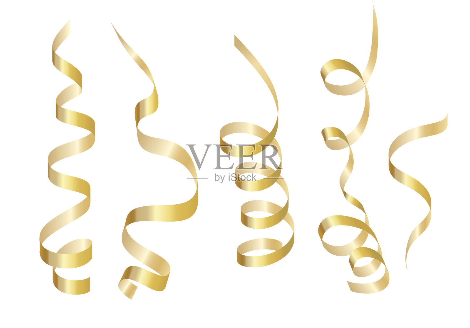 设置金色卷曲缎带蛇纹石。孤立在白色背景上。矢量图设计元素图片