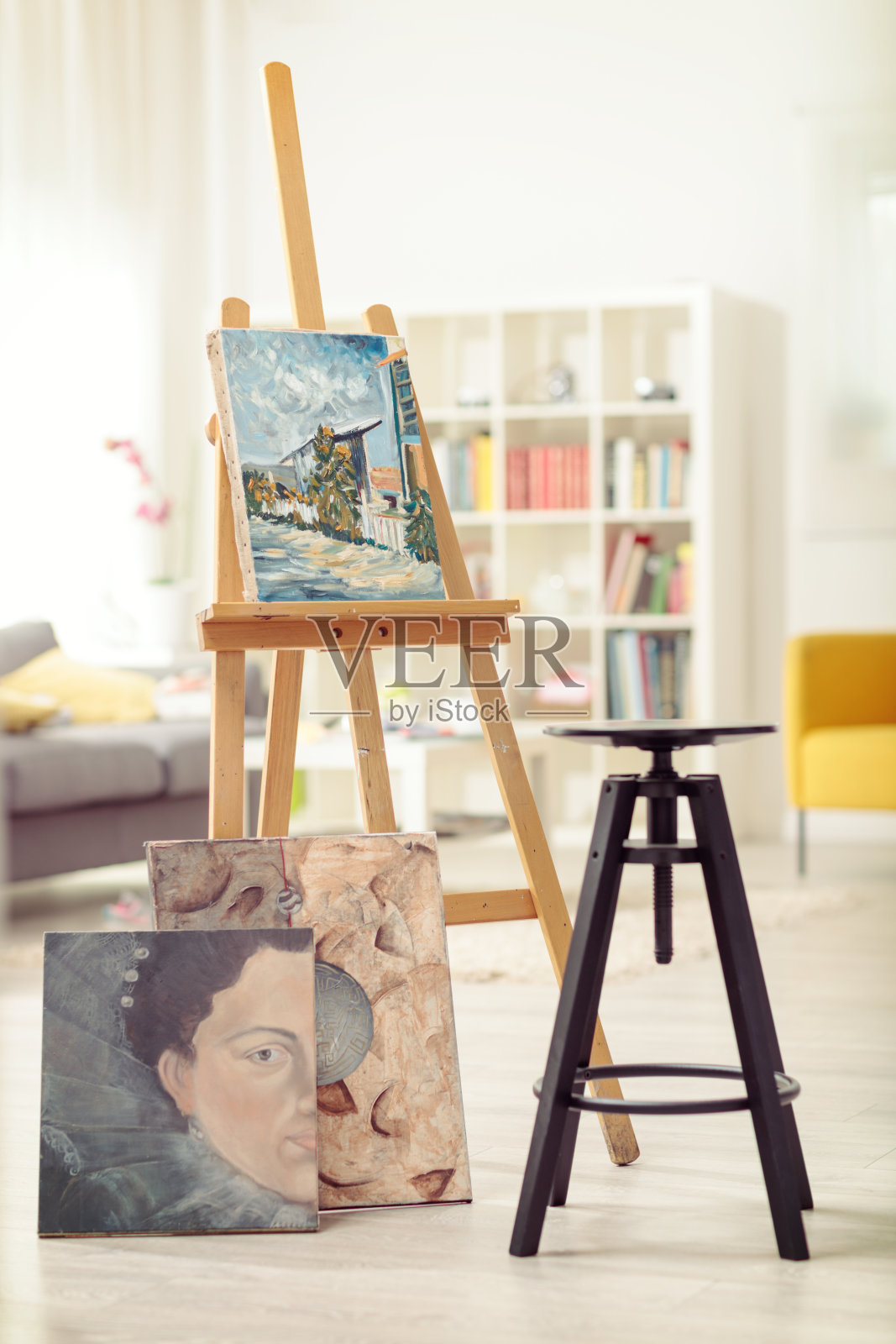 椅子，油画和画布照片摄影图片