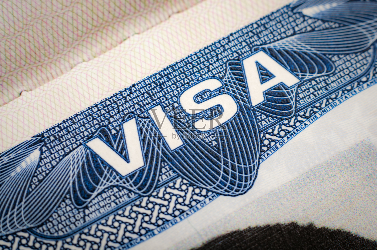 在护照上接近美国签证照片摄影图片