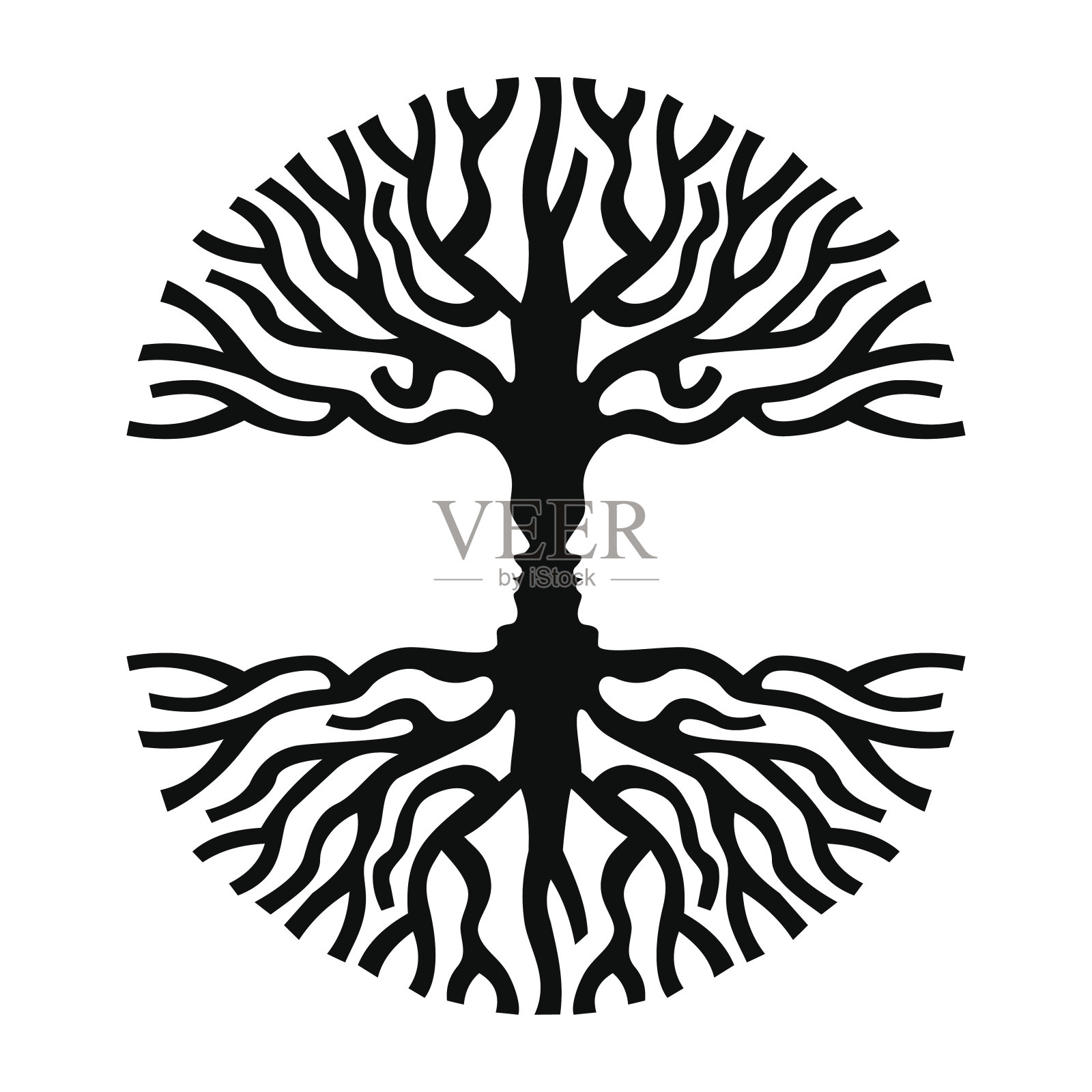 男人的脸在树剪影光学艺术的象征设计元素图片