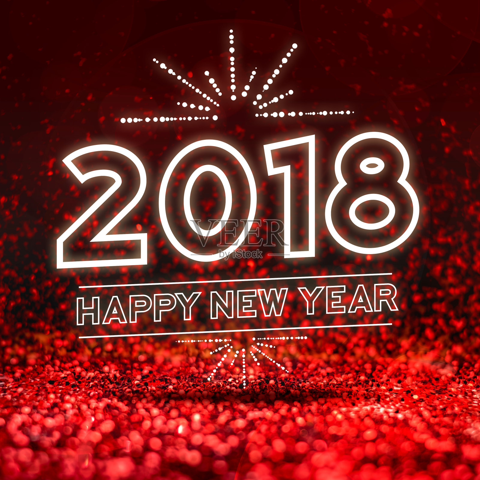 2018年新年快乐在抽象红色闪光工作室视角背景，节日季节贺卡照片摄影图片