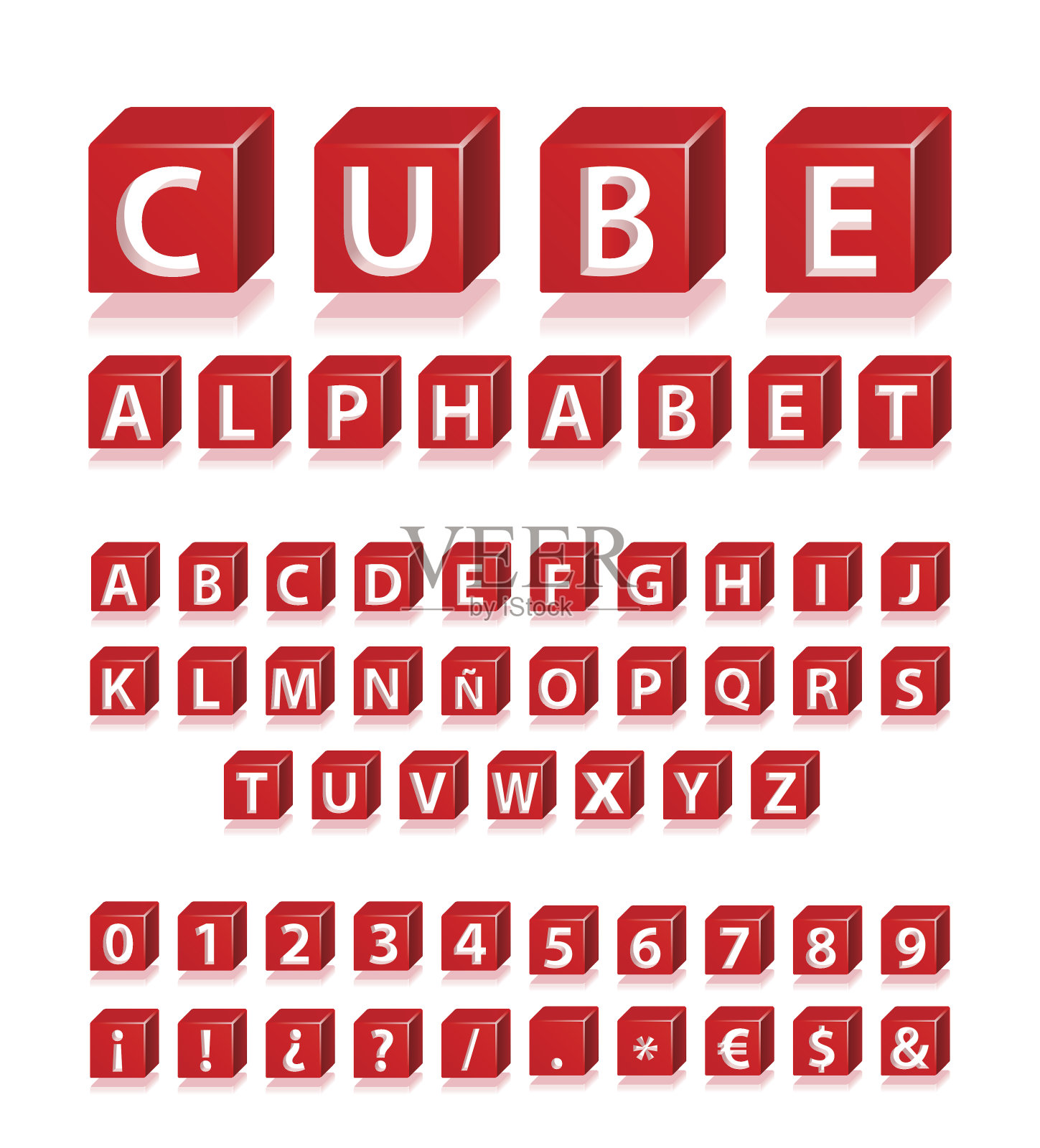3d红色字母，符号和数字与骑士视角。设计元素图片