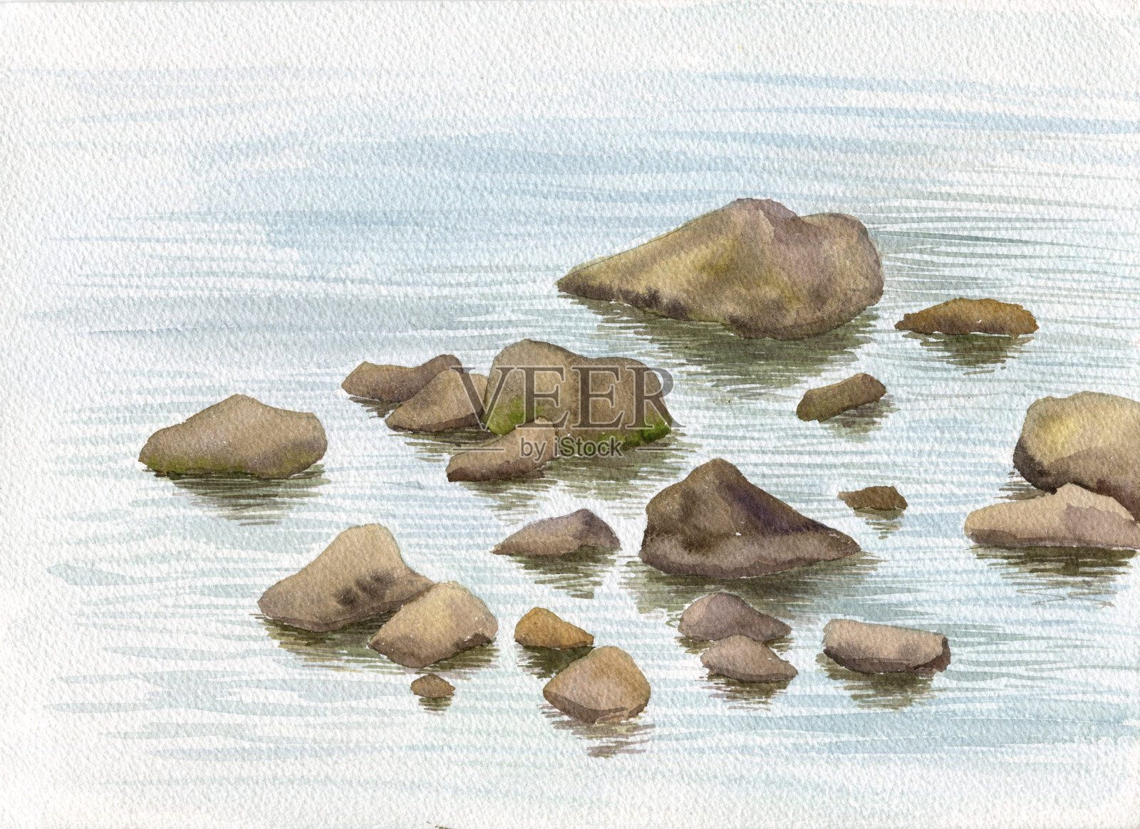 水彩海石和水插画图片素材