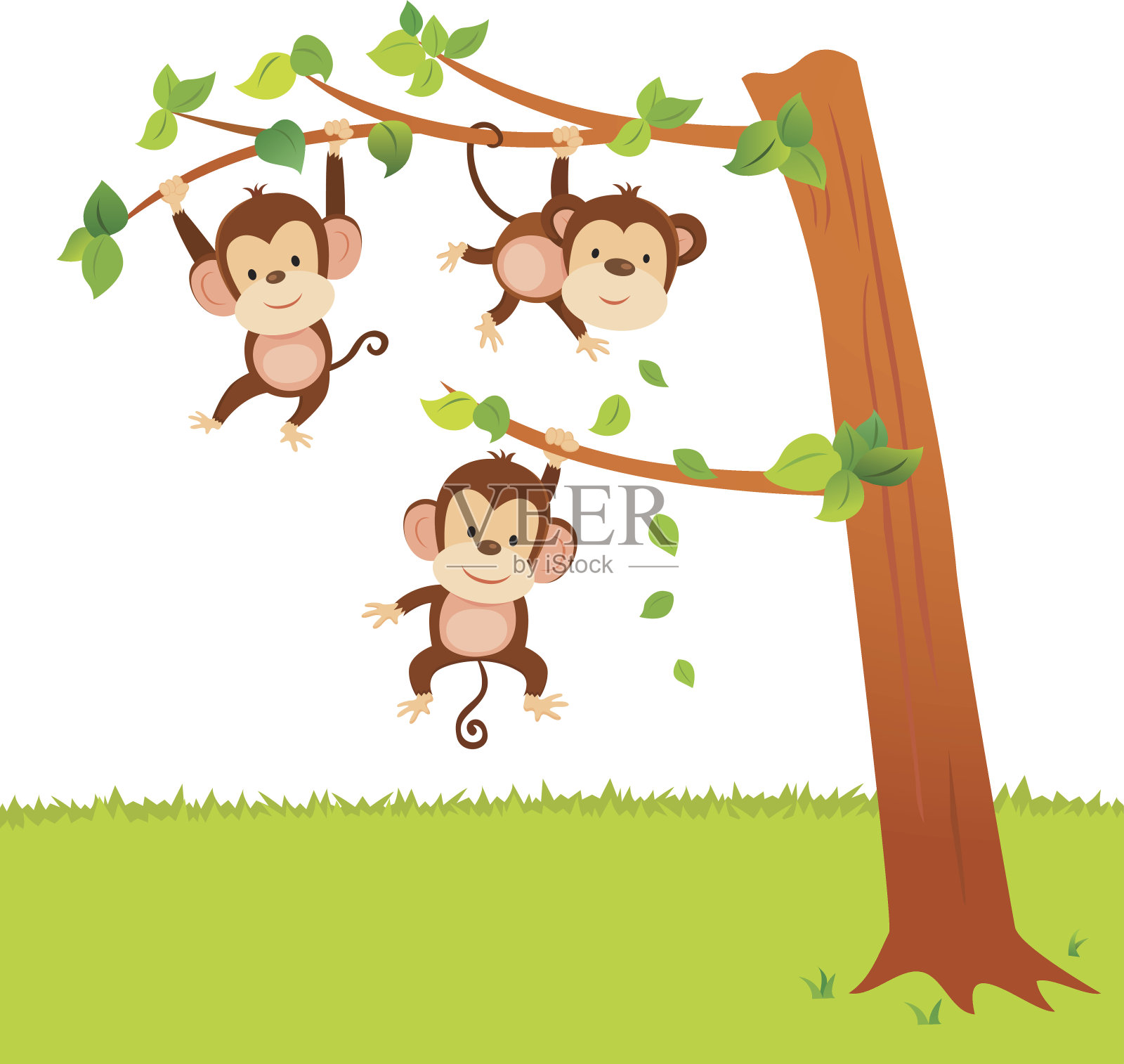 猴子在树上摇摆插画图片素材