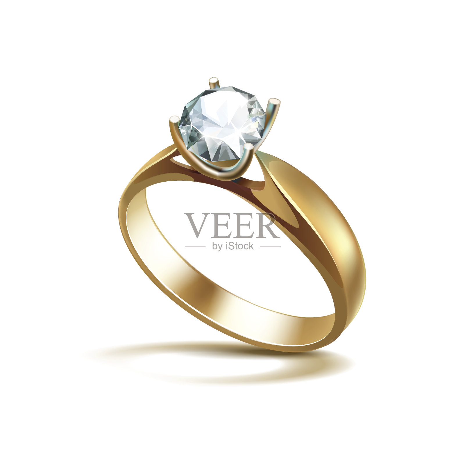 黄金订婚戒指与白色闪亮的透明钻石隔离设计元素图片