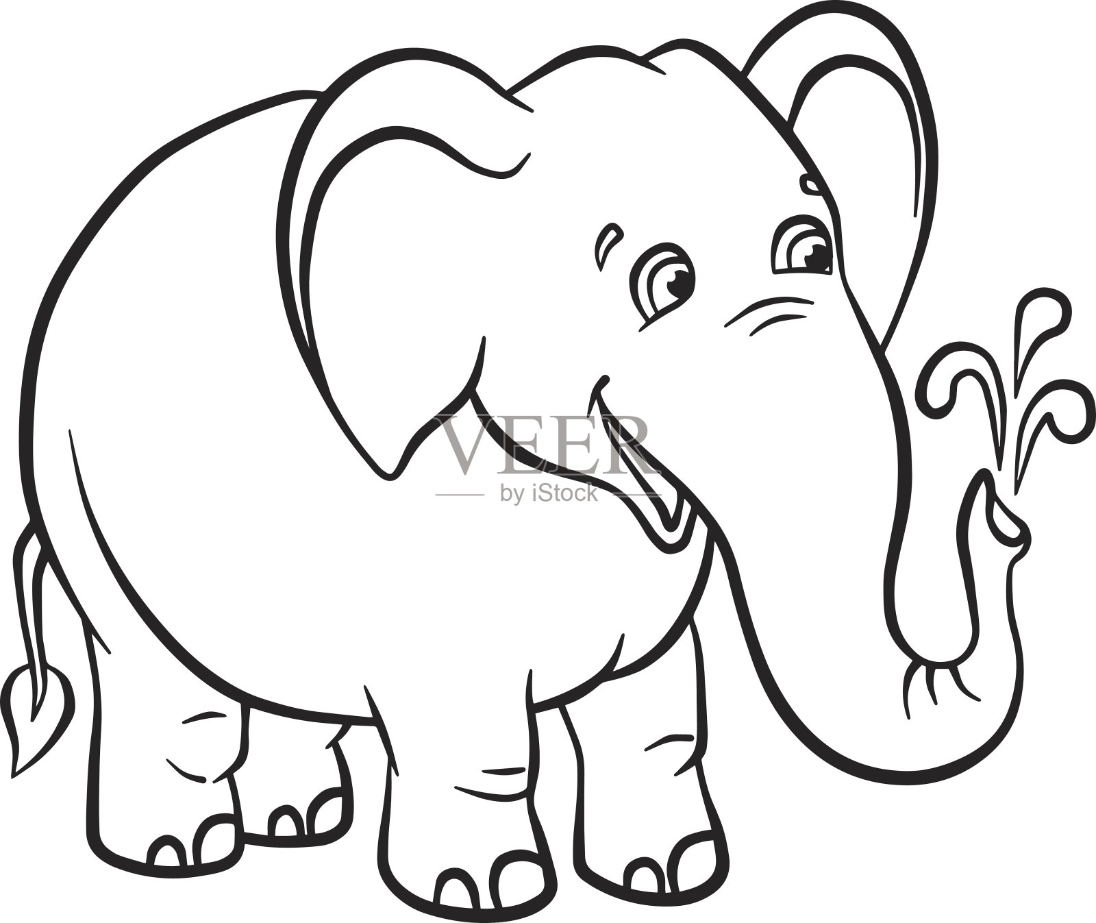 可爱的大象站在那里微笑。插画图片素材