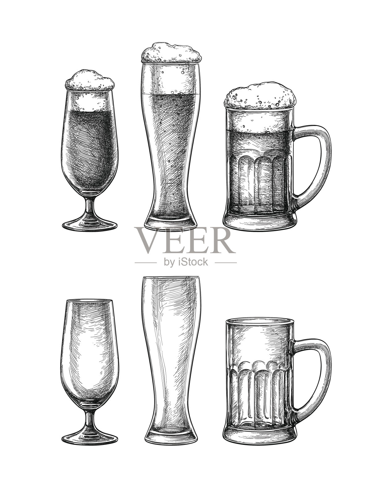 啤酒杯和马克杯插画图片素材