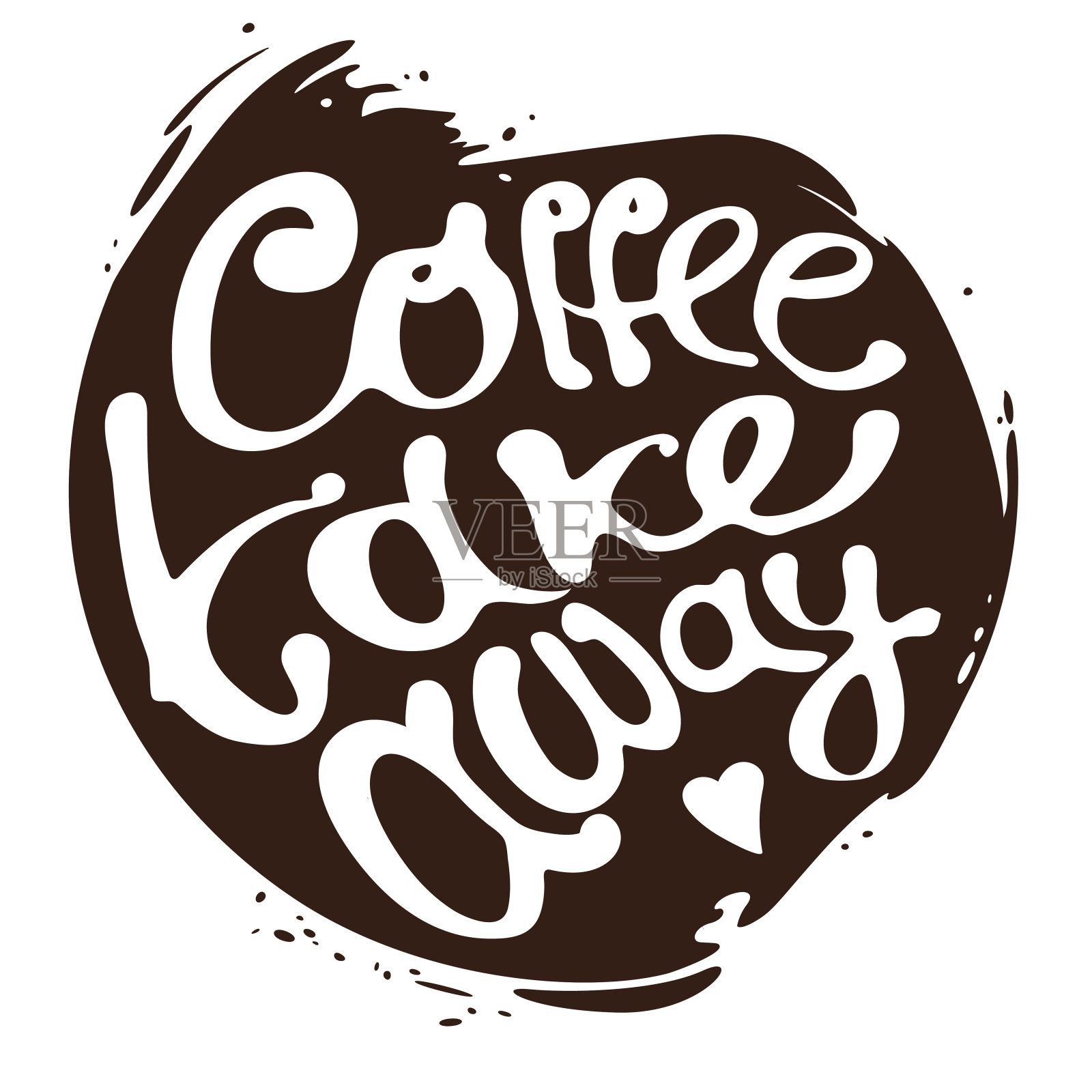 咖啡带走手画字母标志在圆圈斑点插画图片素材