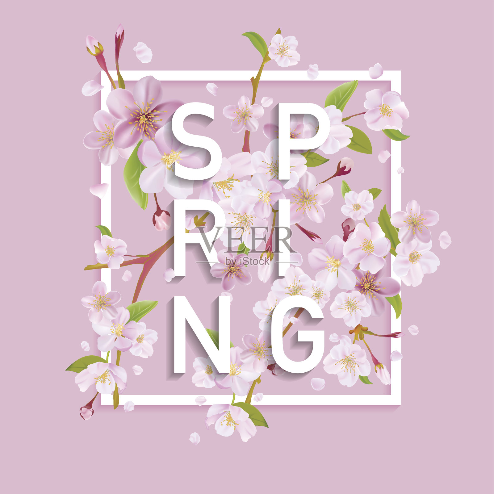 花的春天图形设计-樱花树插画图片素材
