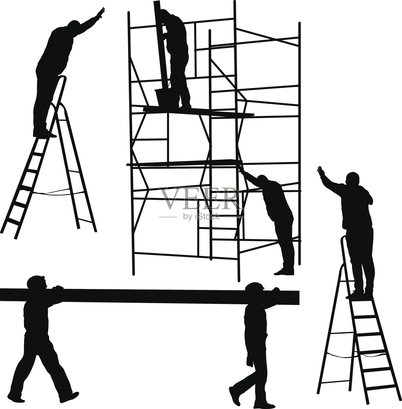 剪影工人爬梯子。矢量图插画图片素材