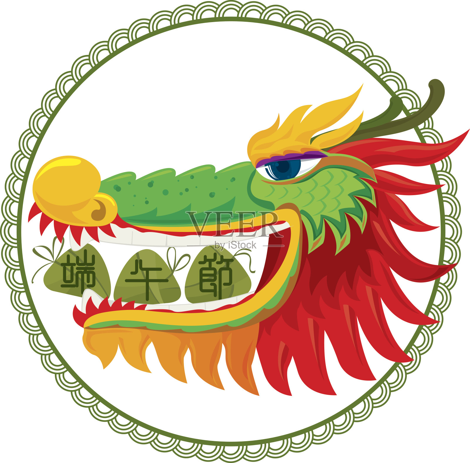 龙吃粽子的图案插画图片素材