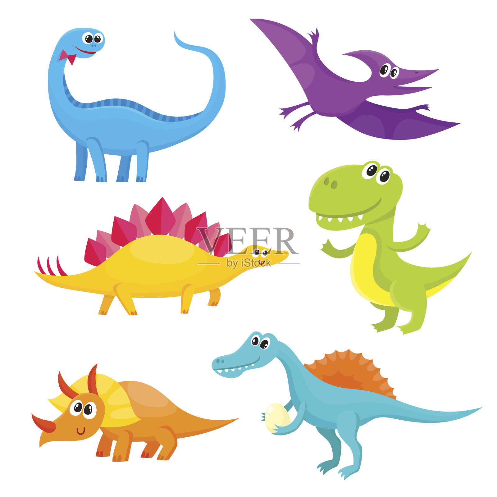 卡通风格的可爱和有趣的微笑的小恐龙设计元素图片