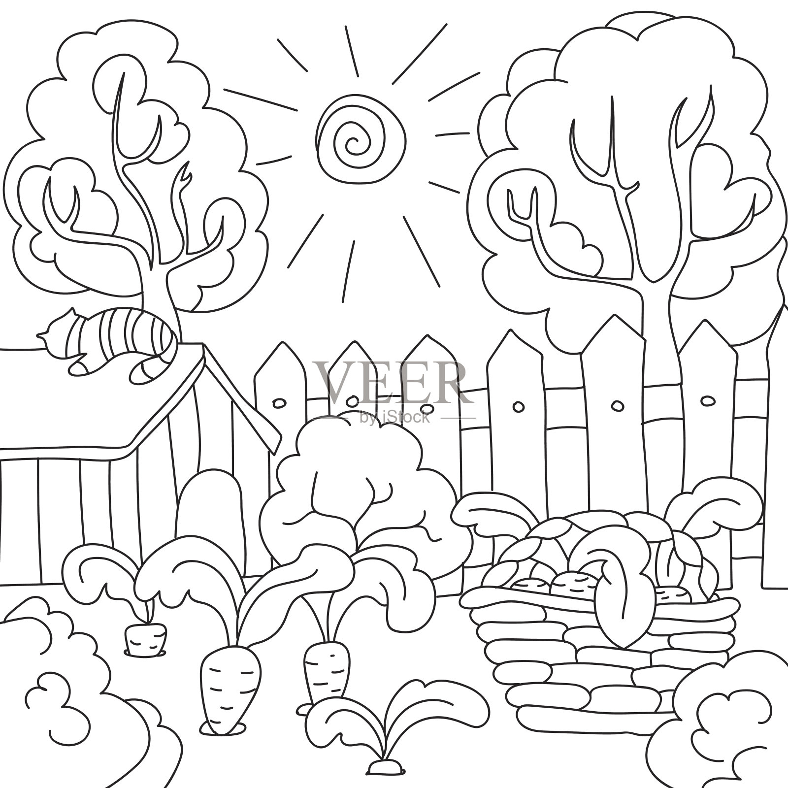 向量着色书胡萝卜花园插画图片素材