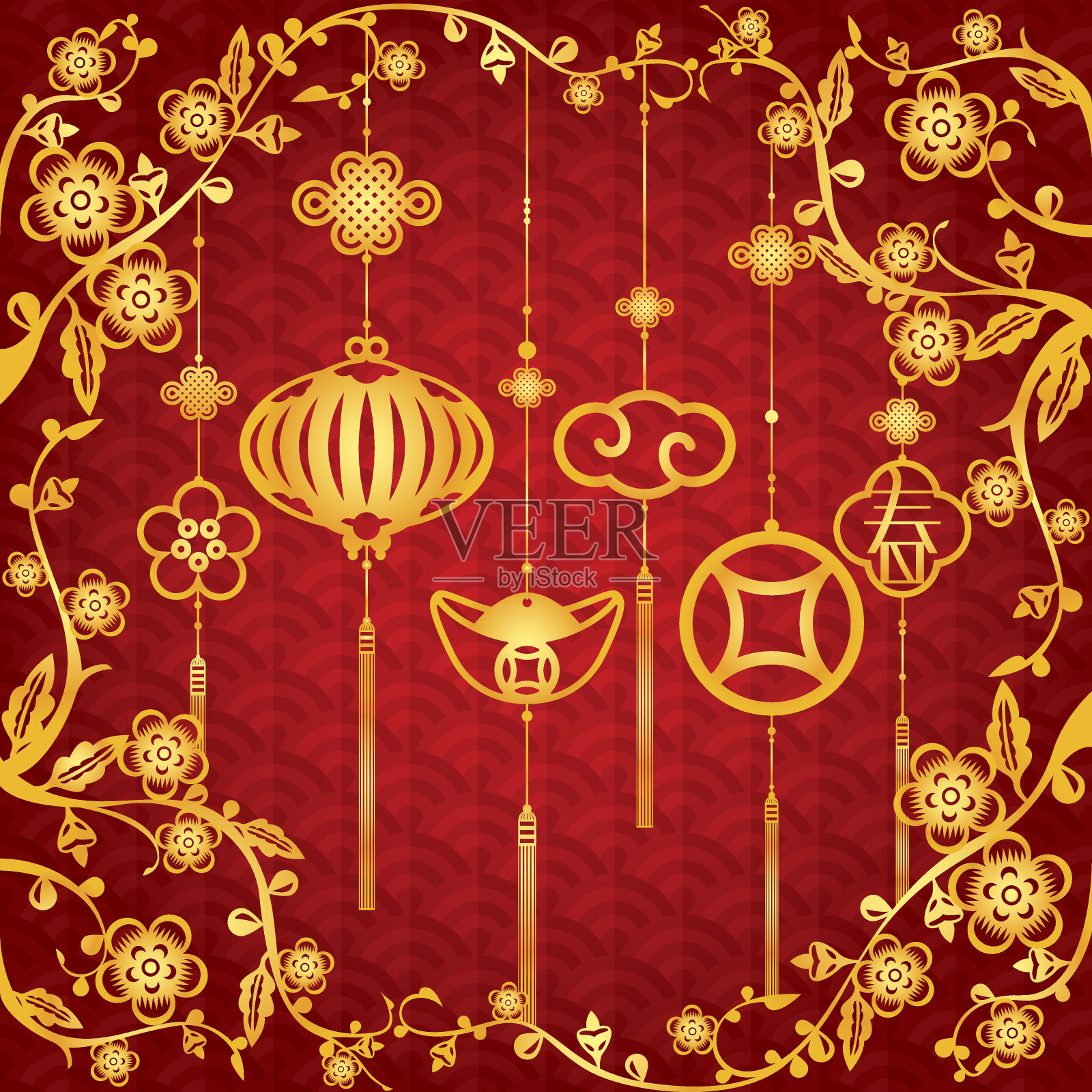 中国新年背景用金色装饰插画图片素材