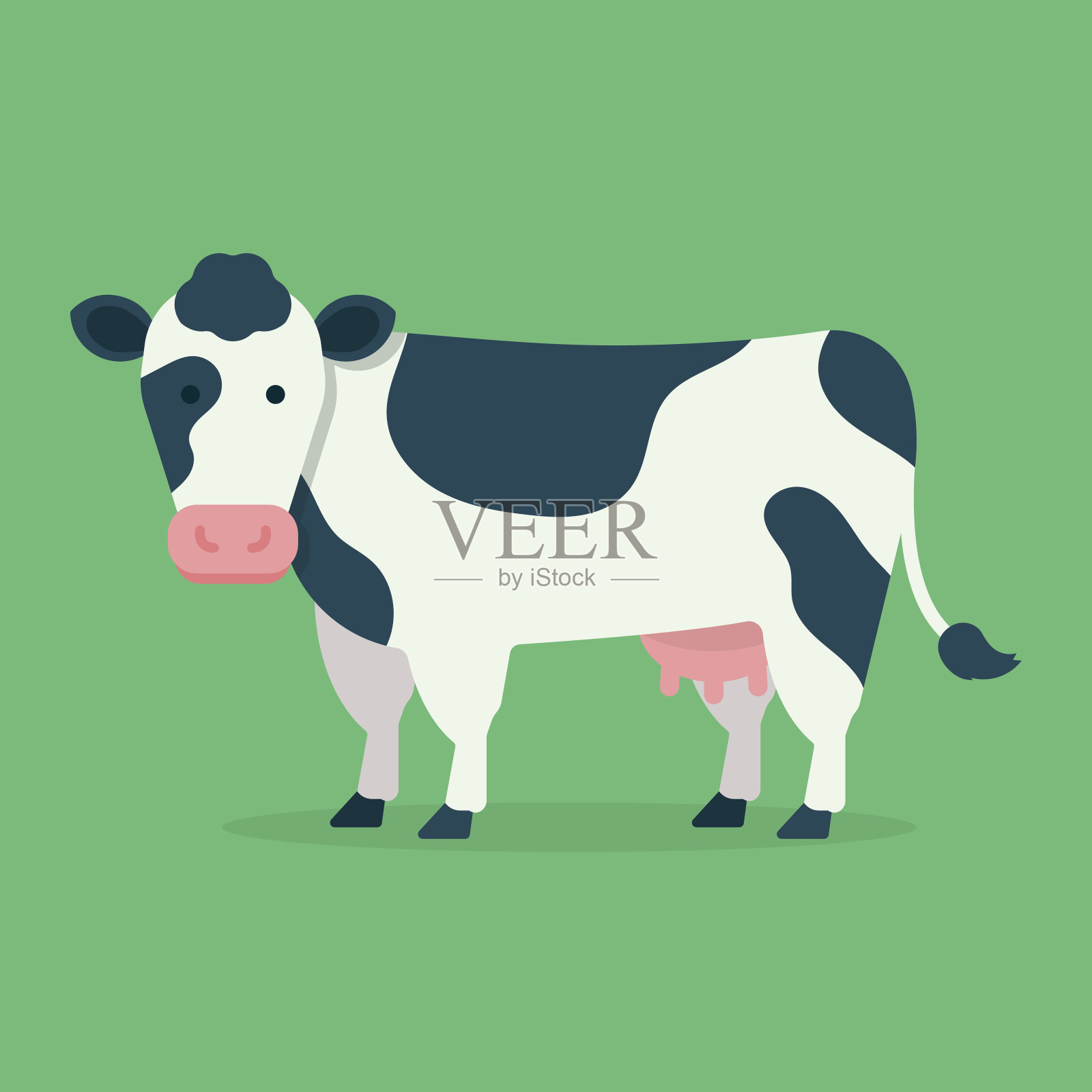 牛孤立在绿色背景。矢量插图在卡通平面设计风格设计元素图片