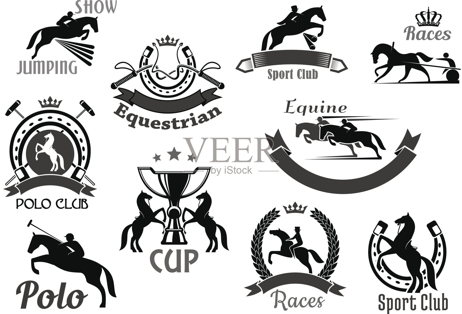 赛马俱乐部的标志或矢量图标集插画图片素材