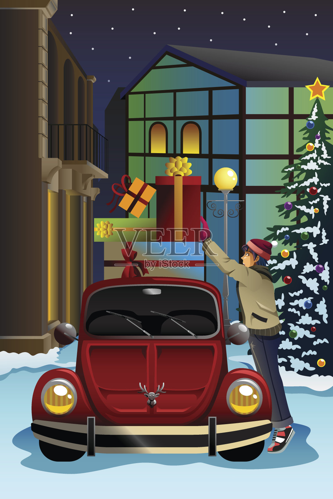 圣诞老人开车的画面插画图片素材_ID:100056205-Veer图库