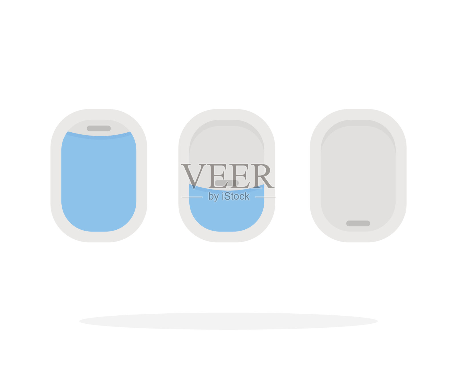 室内和室外飞机窗户矢量平面材料设计隔离对象的白色背景。插画图片素材