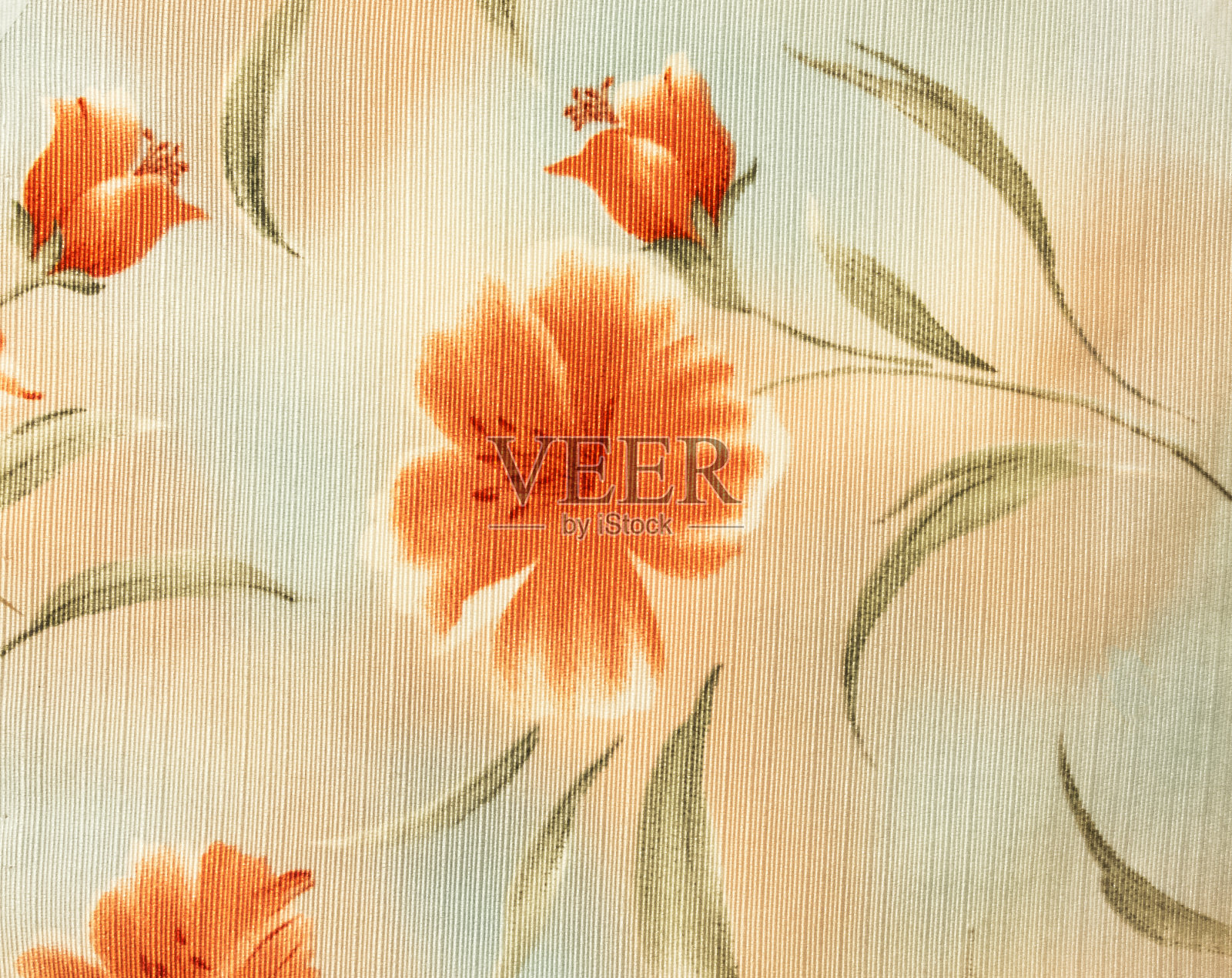 复古橙色花卉图案织物背景插画图片素材
