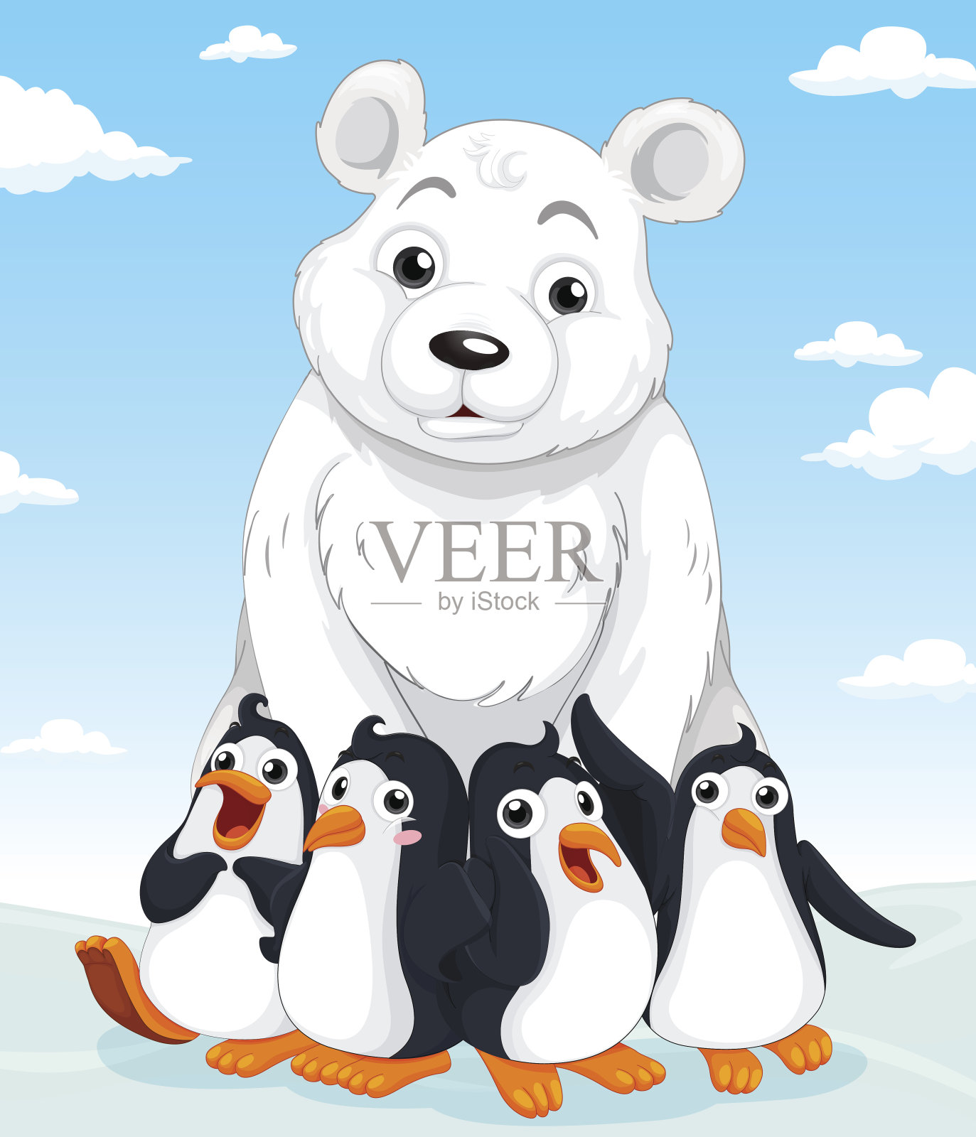 北极熊和企鹅插画图片素材