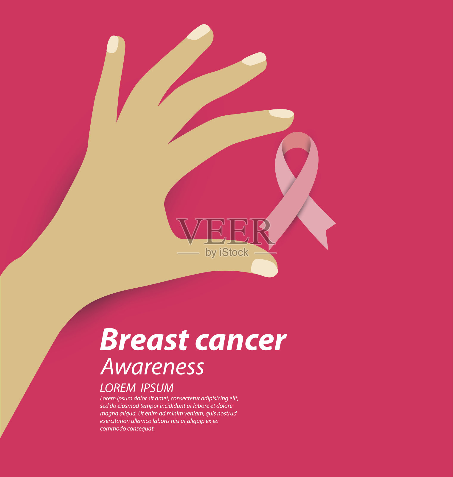 粉色乳腺癌意识丝带矢量插图。插画图片素材