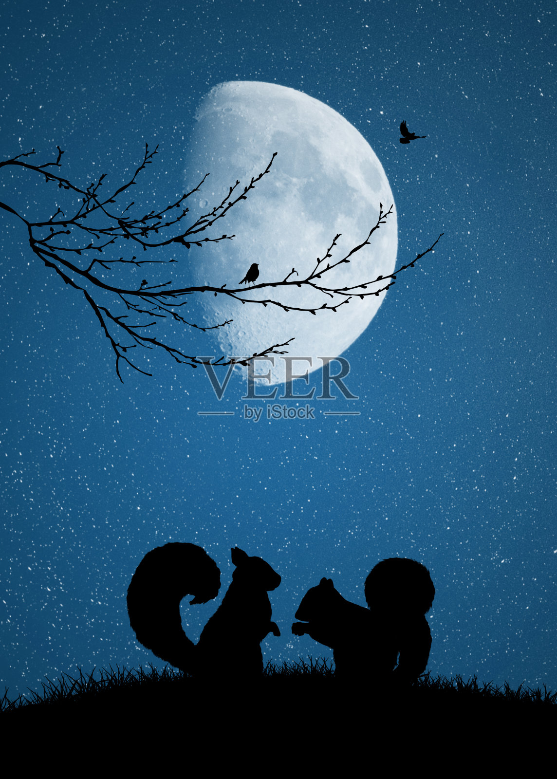 月光下松鼠的爱情设计元素图片