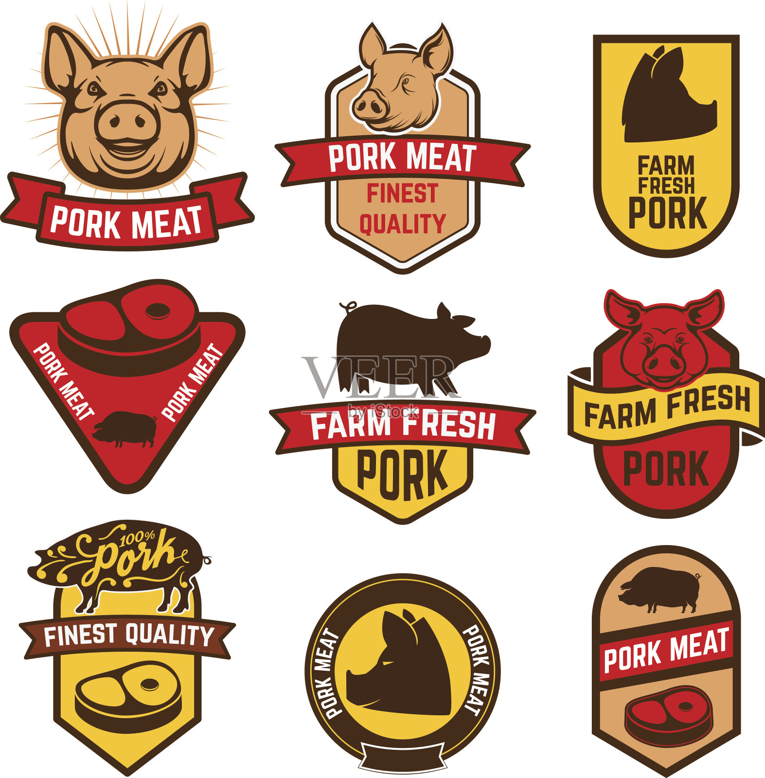 猪肉，肉店的标签。插画图片素材