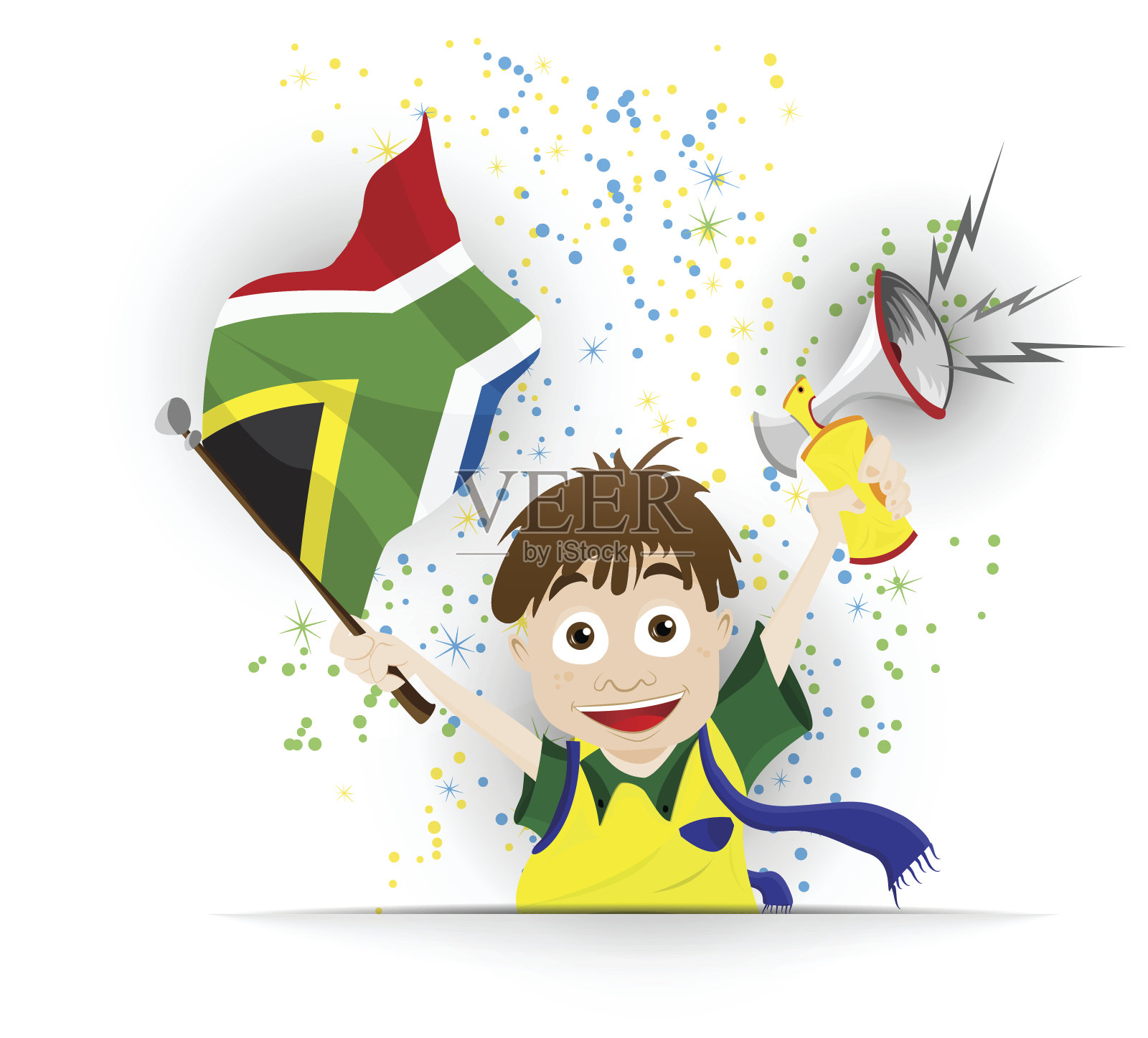 南非足球球迷旗帜卡通插画图片素材