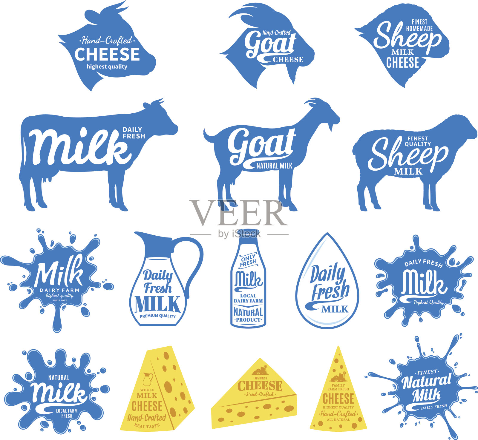 采购产品牛奶和奶酪标签，图标和设计元素设计元素图片