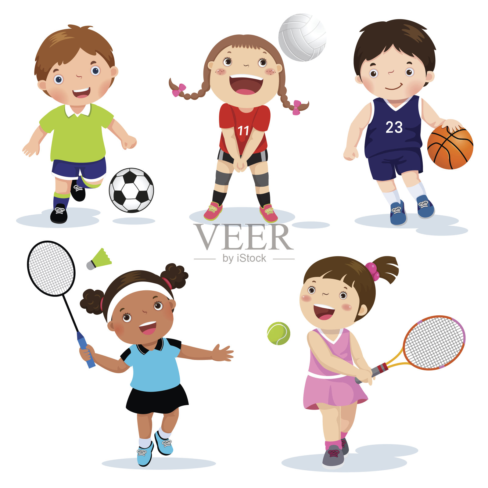 矢量插图的各种运动的孩子在一个白色的背景插画图片素材