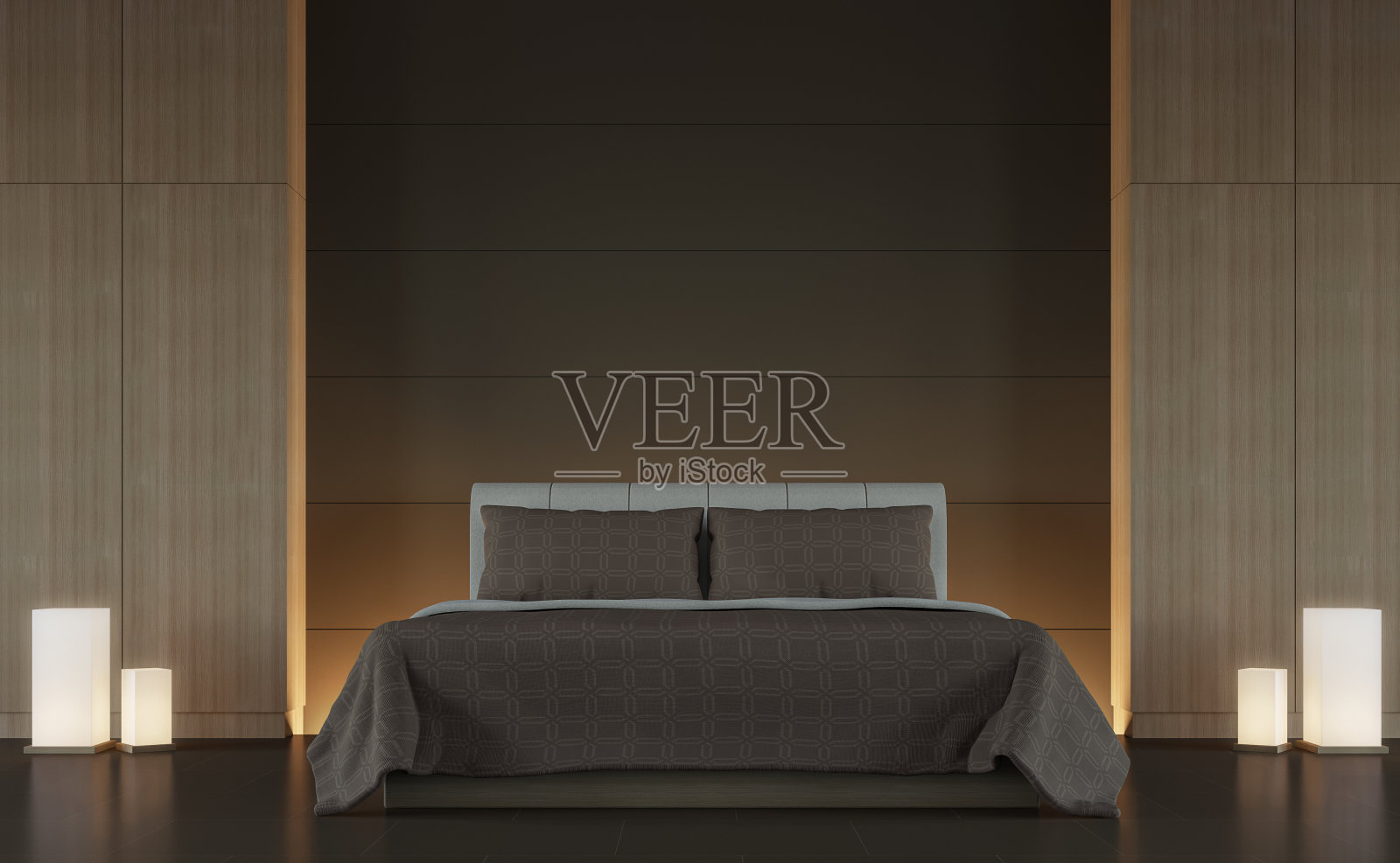 现代棕色卧室室内最小风格3d渲染图像照片摄影图片