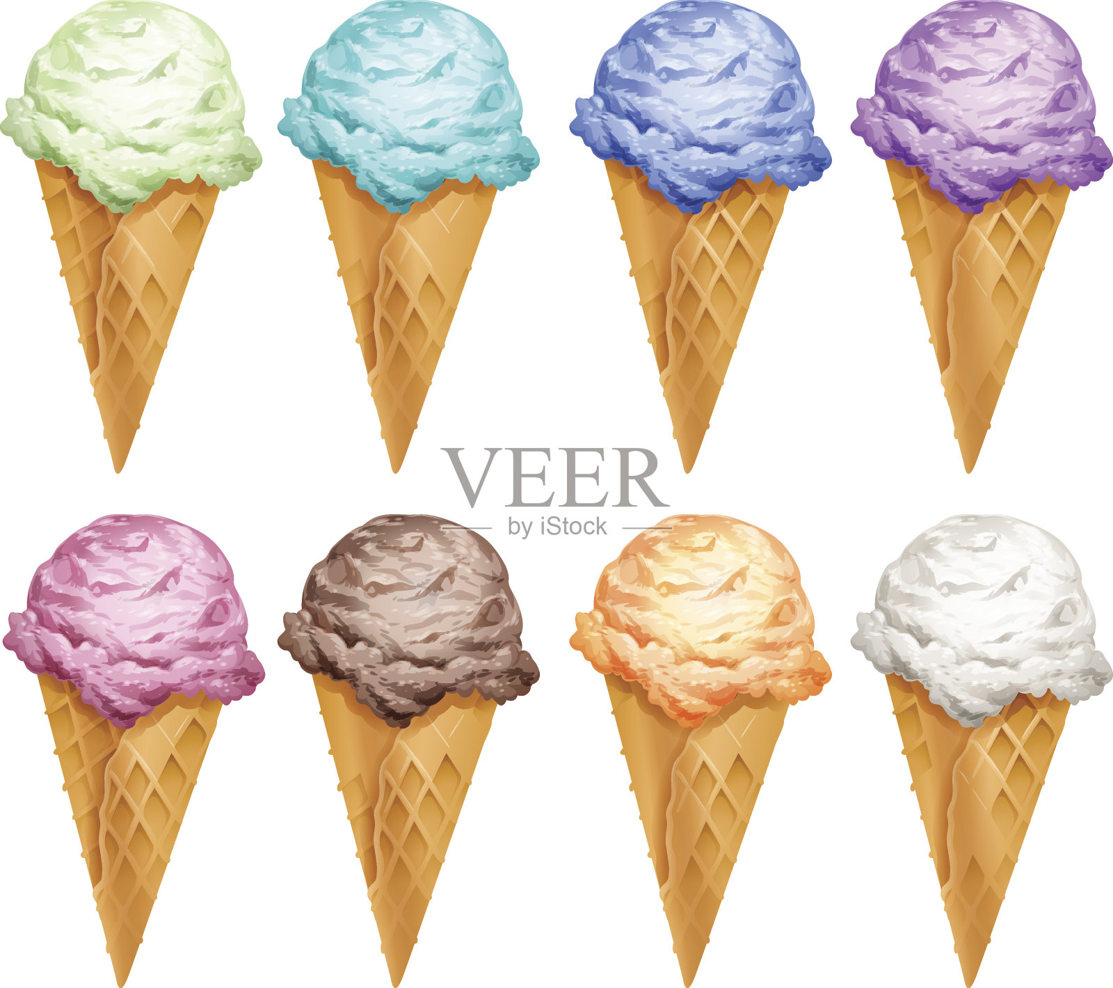 一套不同口味的冰淇淋插画图片素材