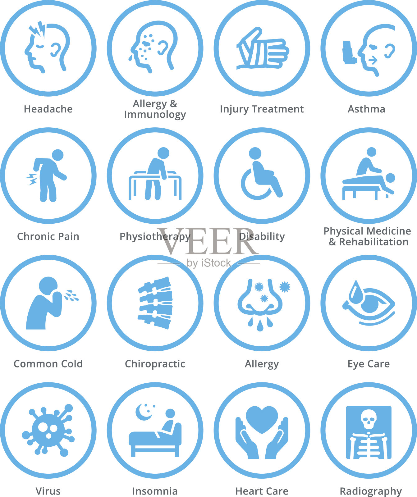 健康状况和疾病图标-蓝色圆圈插画图片素材