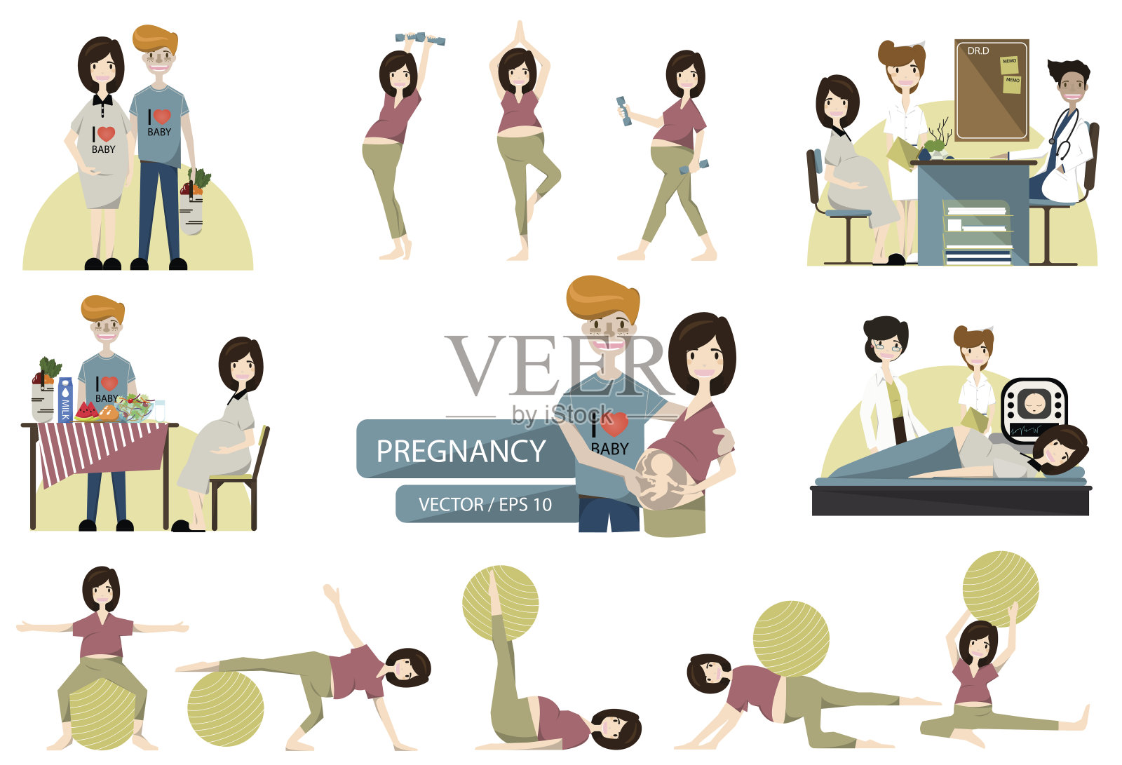 孕妇家庭的集合。矢量。插图插画图片素材
