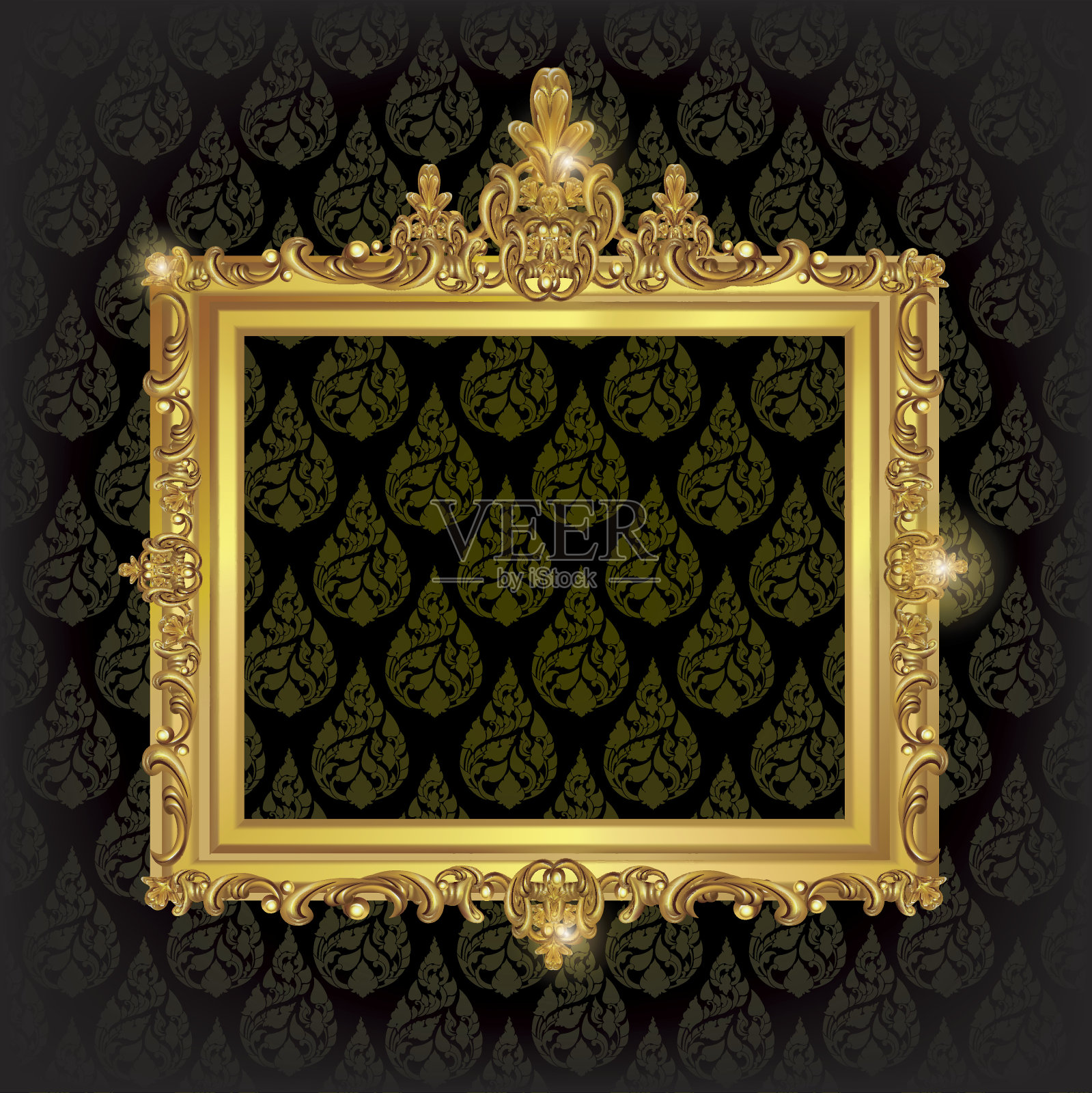 金色装饰镜子框架。向量设计元素图片