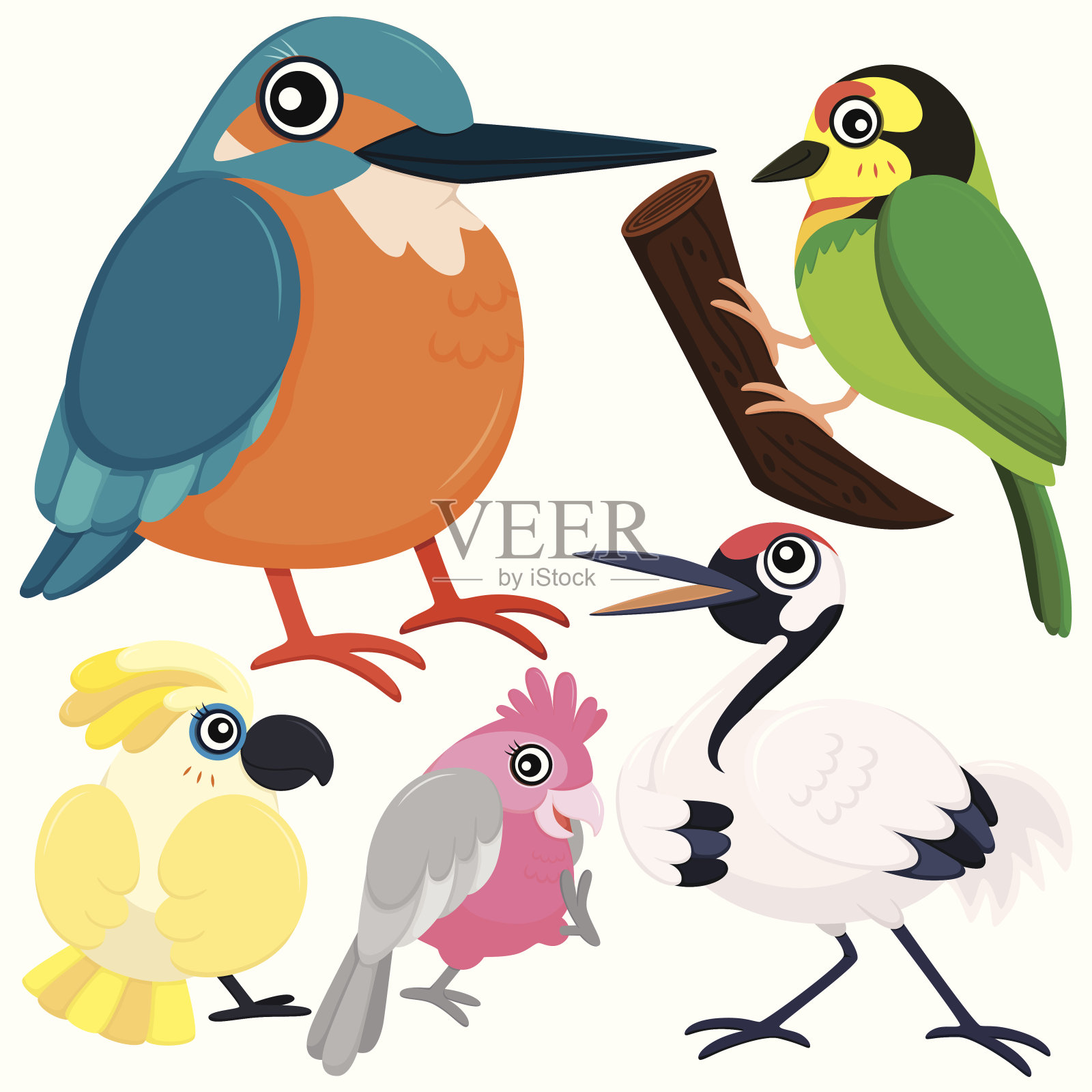 五只五彩可爱的小鸟设计元素图片