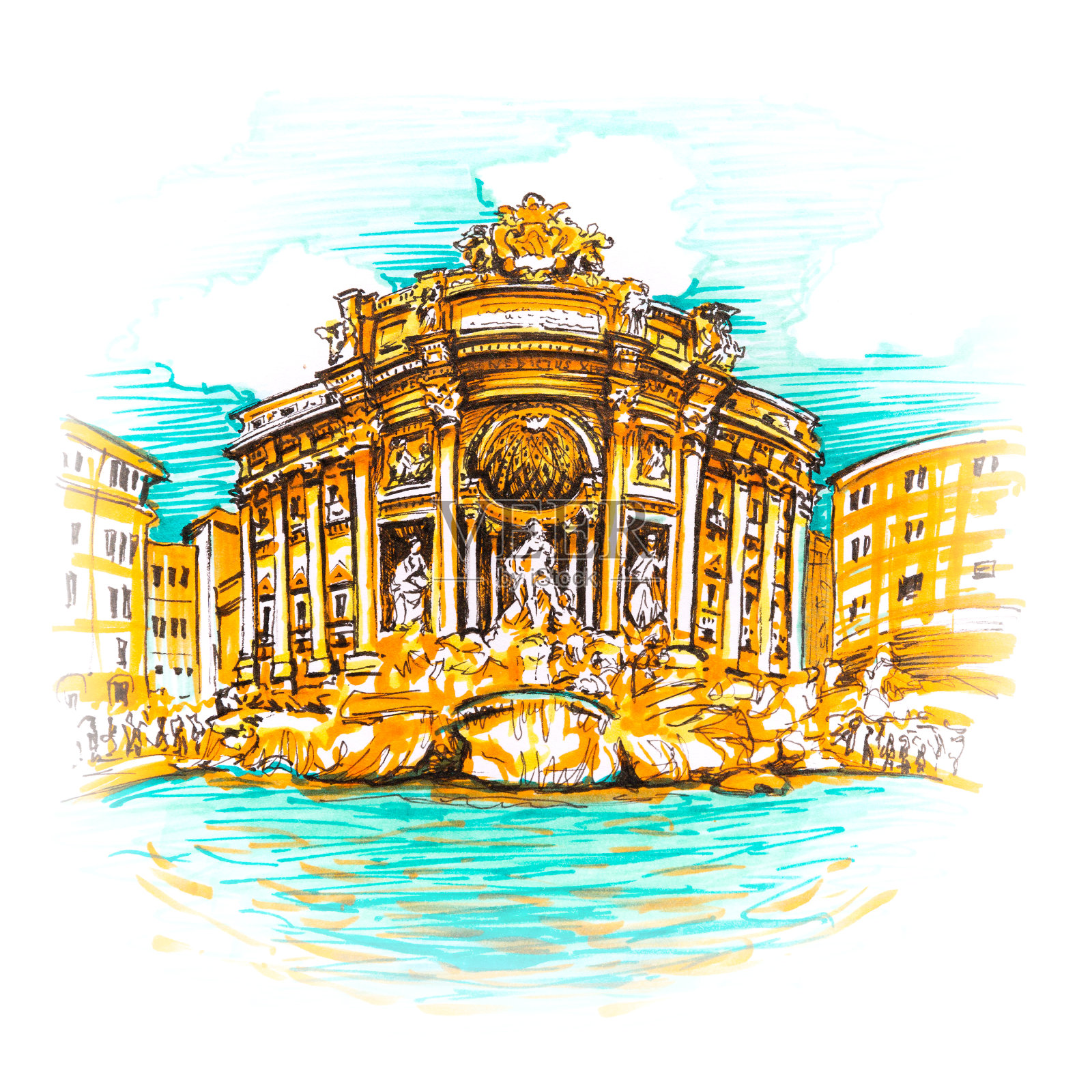 意大利罗马的特莱维喷泉插画图片素材