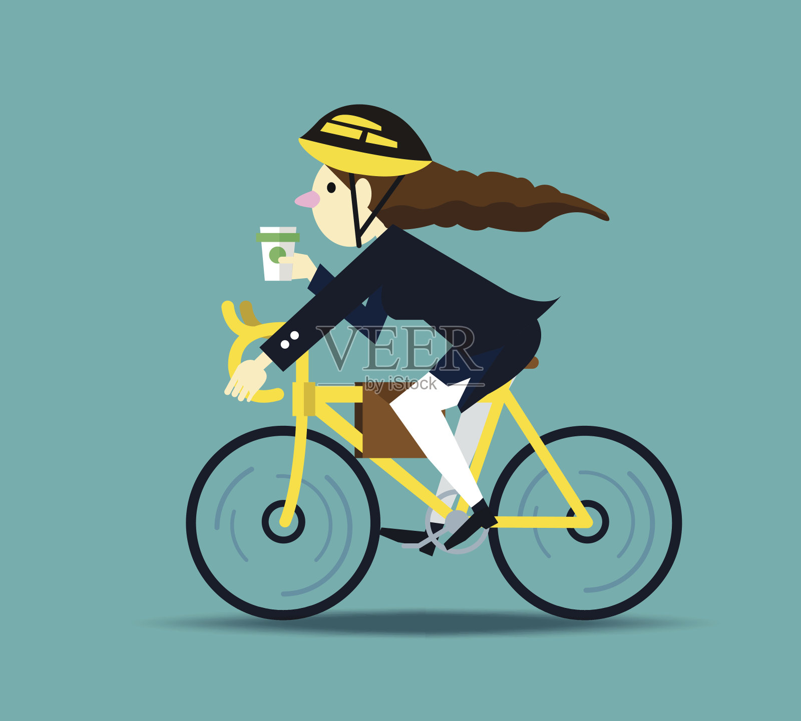 骑自行车上班的商业女性。插画图片素材