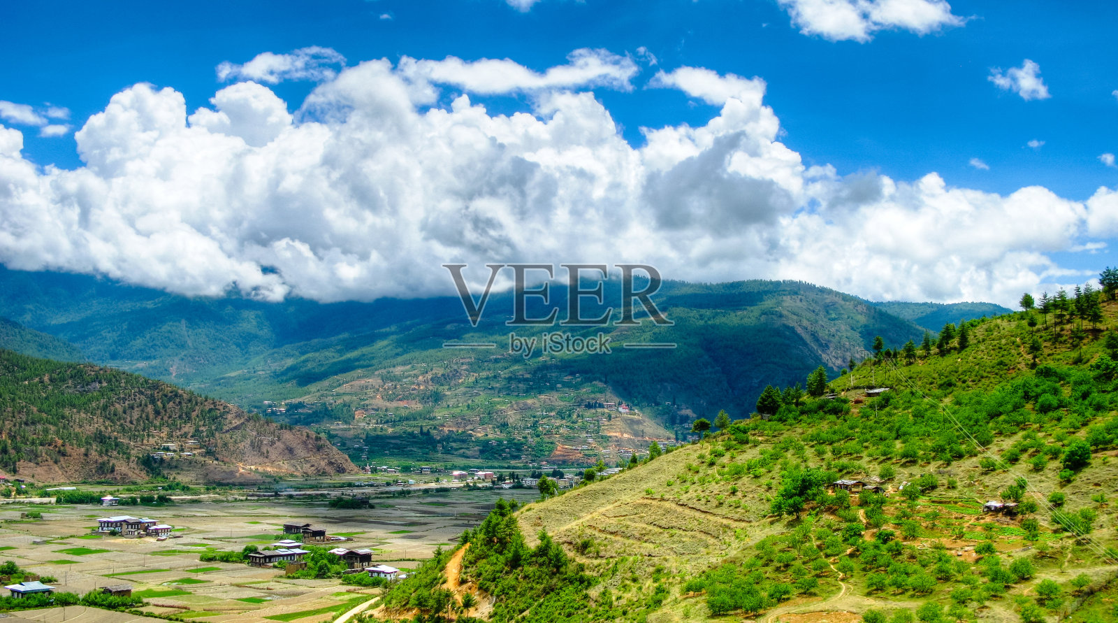 全景图帕罗山谷，不丹照片摄影图片