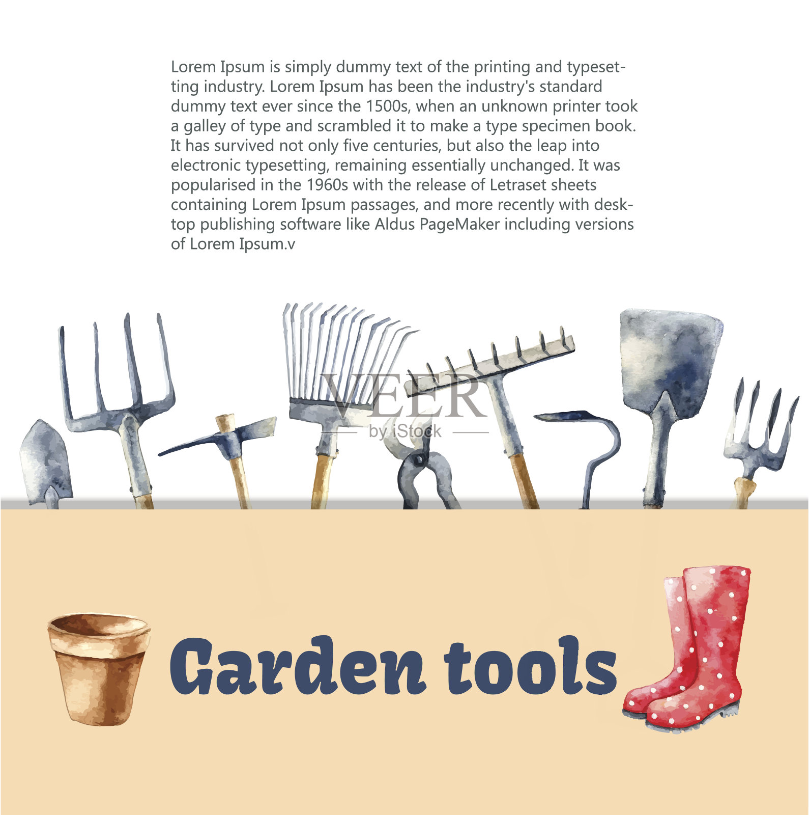 水彩花园工具。插画图片素材