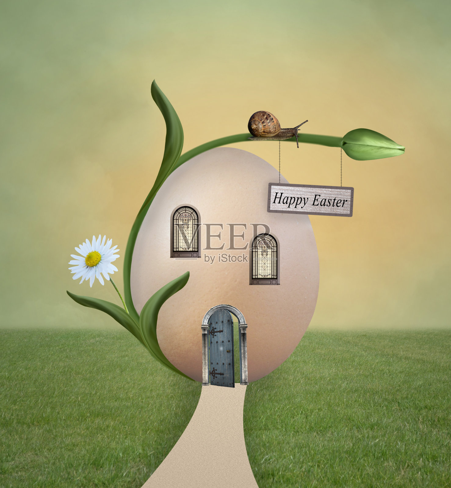 复活节彩蛋的房子插画图片素材