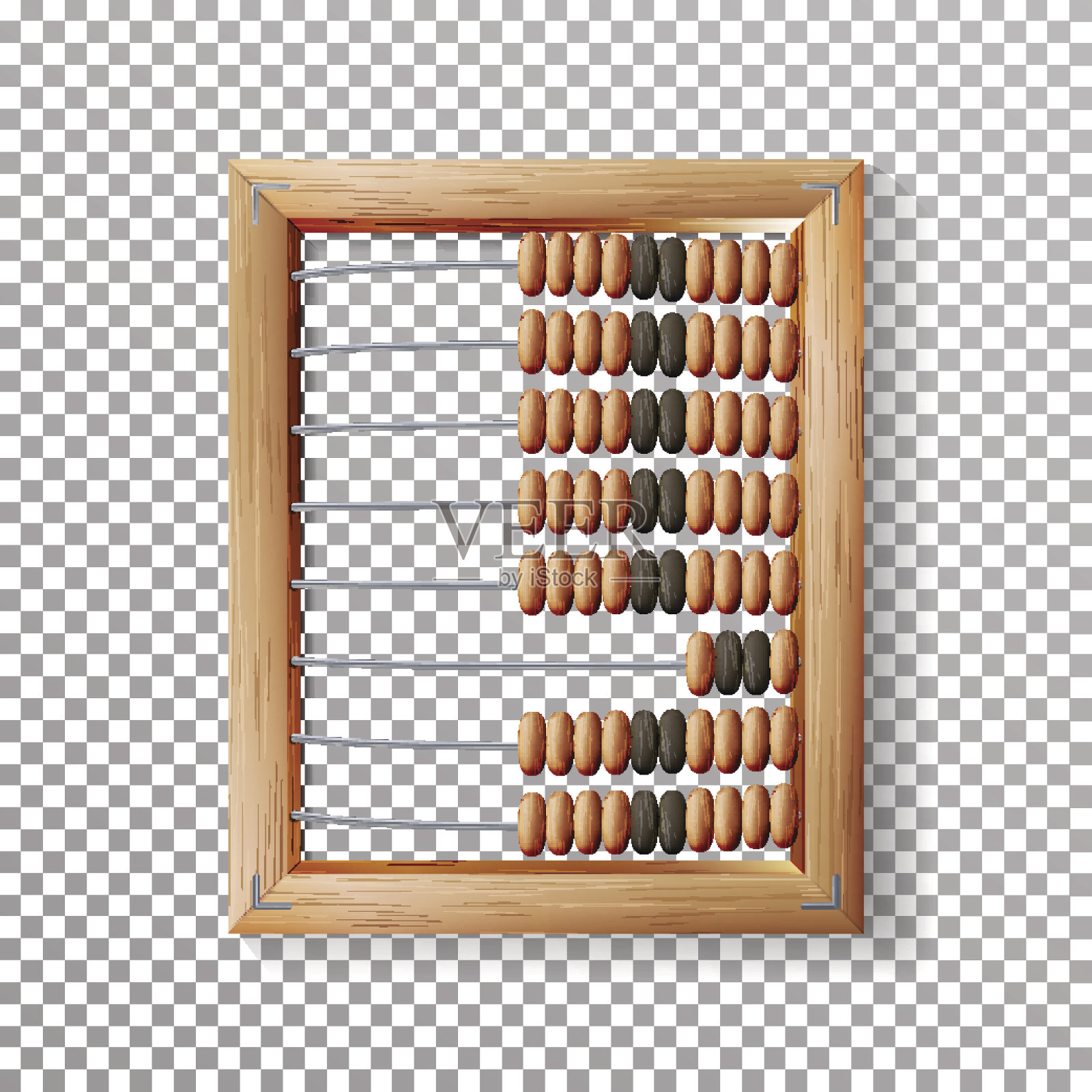 Abacus集向量。经典的木制老算盘。算术工具设备。透明背景下隔离插画图片素材