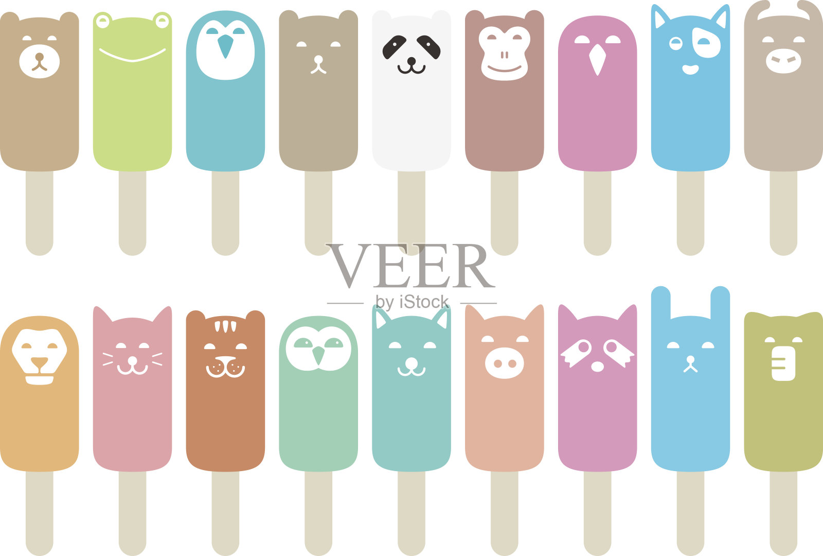 可爱的动物冰淇淋，动物的脸，矢量插图插画图片素材