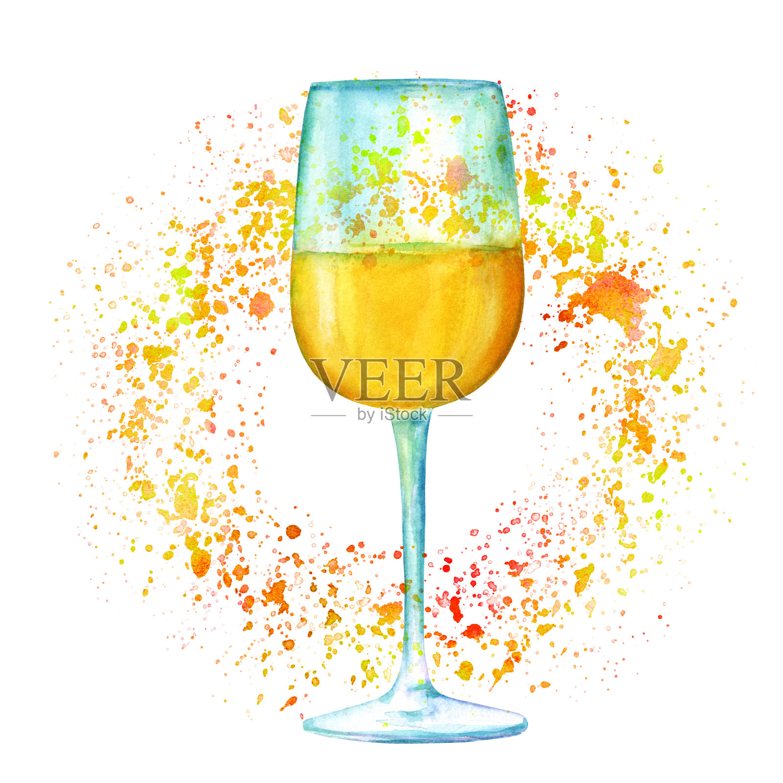 白葡萄酒，金色的水彩画插画图片素材