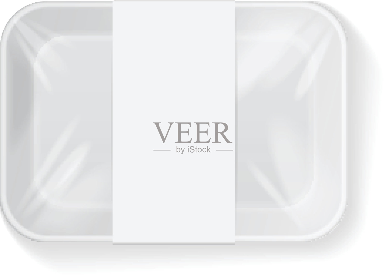 白色矩形空白聚苯乙烯泡沫塑料食物托盘容器与标签。矢量模拟模板插画图片素材