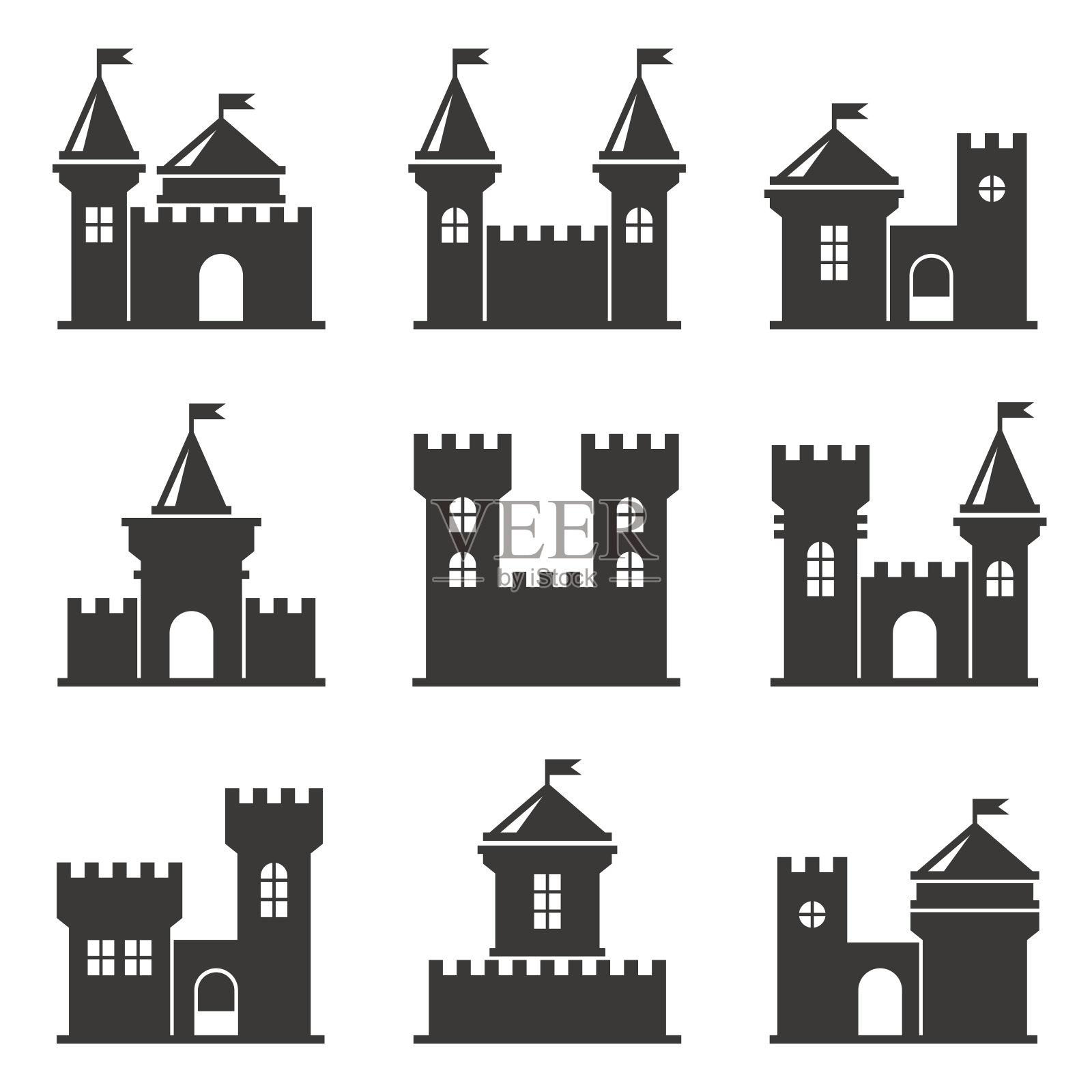 城堡图标设置设计元素图片